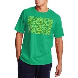 Champion Classic T-Shirt MEN’S Repeating Block Logo Green Yellow Size X-large